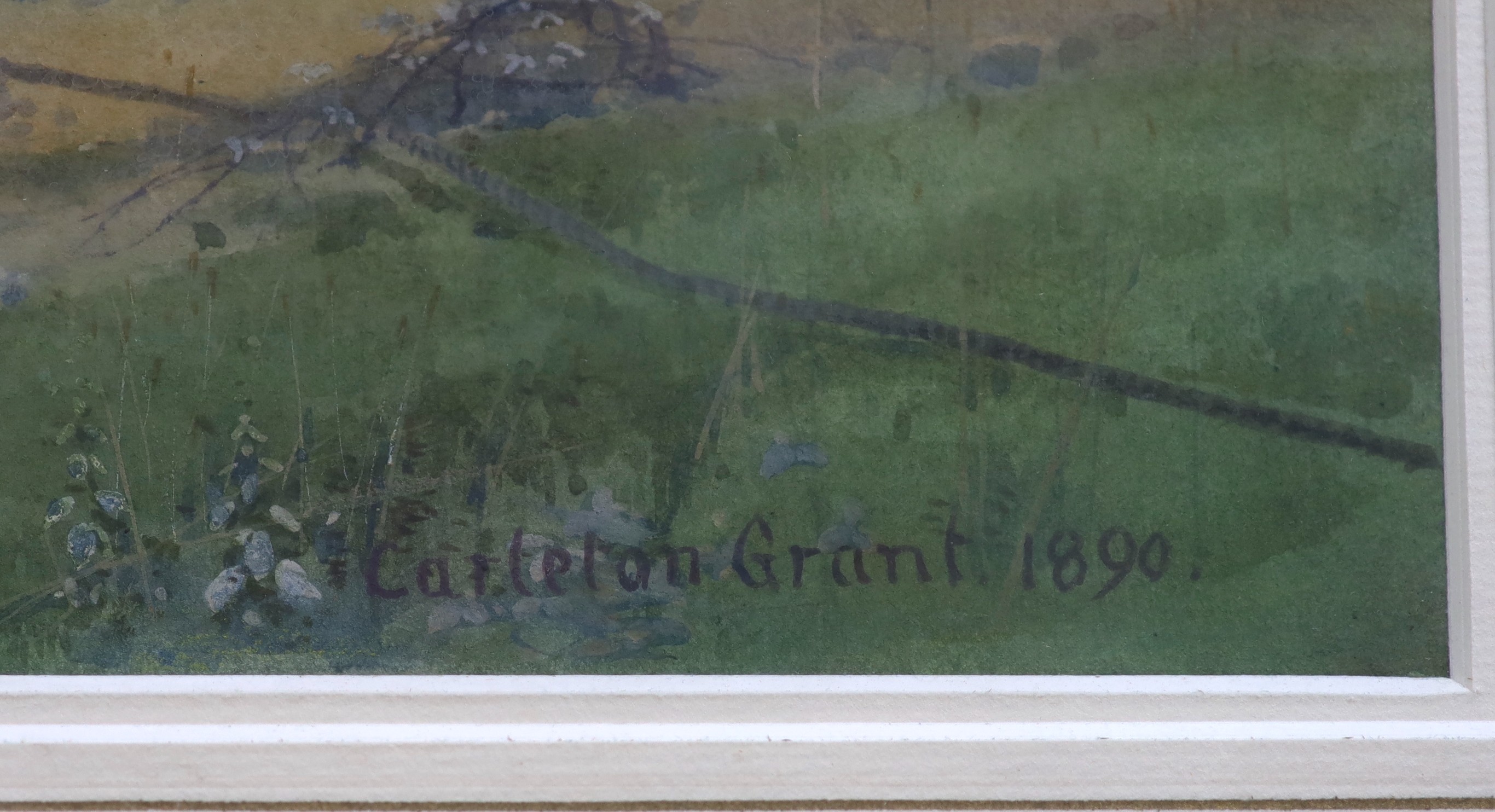 Carleton Grant (1860-1930), watercolour, Fisherboy mending nets on the seashore, signed and dated 1890, 24 x 39cm